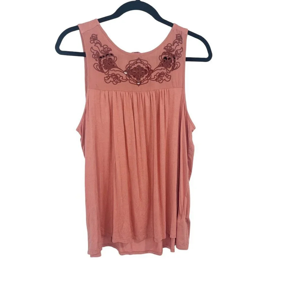 Torrid Dusty Mauve/Pink Embroidered Keyhole Tank Top Women's Plus Size 00